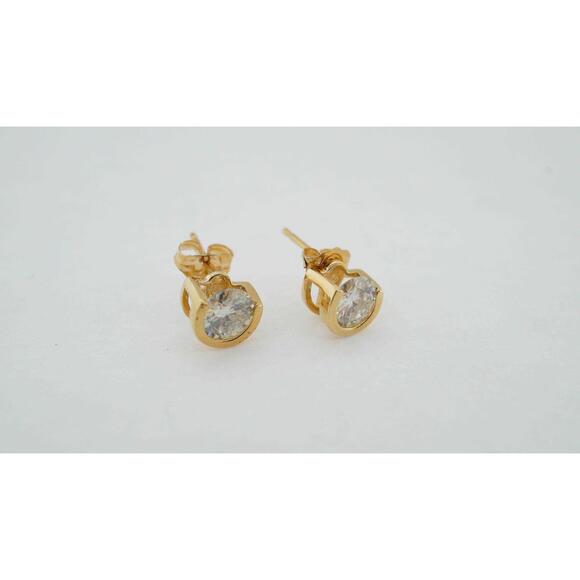 14k Estate Yellow Gold Moissanite Stud Earrings Women's Vintage Jewelry 1.40 TCW